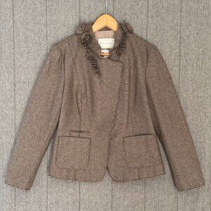 Banana Republic Taupe Ivory Wool Blend Herringbone Tweed 3D Floral Blazer 12 P